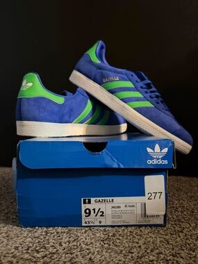 adidas Gazelle Blue with Green Trim Suede Sneakers